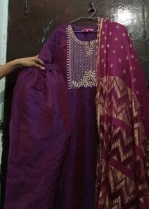 Purple Embroidered Kurti Set
