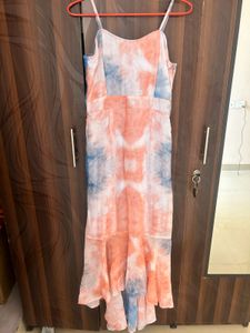 Tie-Dye Print Maxi Dress with Ruffle Hem