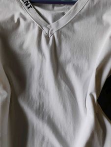 White V-Neck T-Shirt with Text Detail