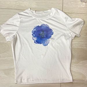 White women top with Blue Floral Print