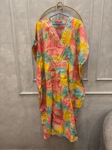 Women Tie &amp; Dye Printed Feeding Friendly Kaftan