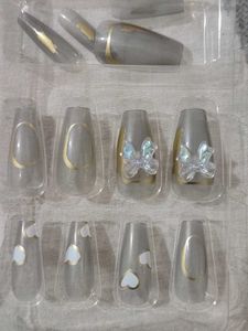 Chic Gray Press-On Nails with bow Design