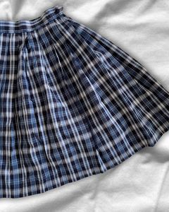 Blue Plaid Pleated Mini Skirt with pocket