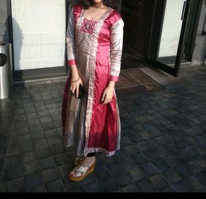 Elegant Maroon & Gold Ethnic Gown Size - S