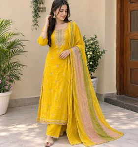 real work desighner Yellow plazo set