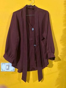 Elegant Burgundy Tie-Neck