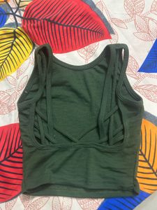 Green Ribbed Crop Top
