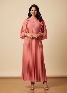 Elegant Pleated Coral Dress