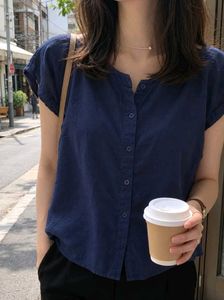 New with tag Navy Blue Collared Button-Up Top