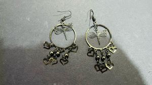 Dragonfly &amp; Heart Dangle Earrings