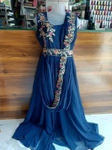 Elegant Embroidered Navy Blue Dress