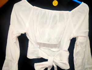 White Long Sleeve Crop Top