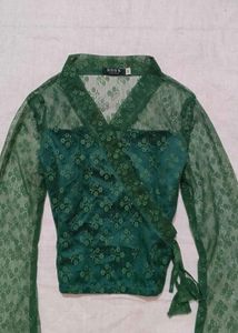 Sheer Lace Wrap Blouse