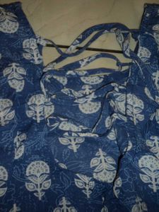 Blue Block Print Corset Short Kurta
