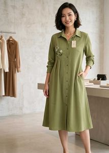 Chic Olive Green Shirt Dress