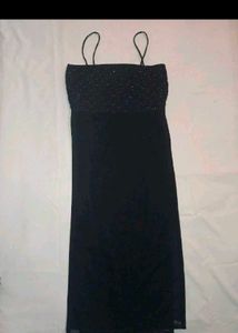 Elegant Black Beaded Spaghetti Strap Dress
