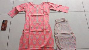 Elegant Coral Printed Kurta with pant