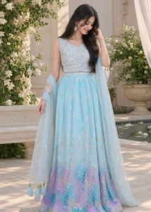 Stunning Blue Sequined Lehenga Choli