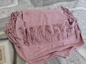 Pink Marled Tie-Sleeve Sweatshirt