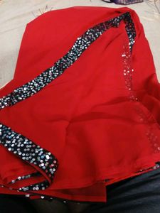 Red Saree with Sequin Border