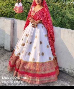 Elegant White & Red Lehenga Choli Set