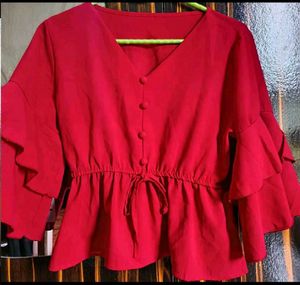 Red Ruffle Sleeve Top