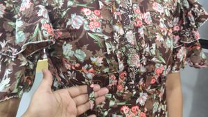 Brown Floral Ruffle Dress