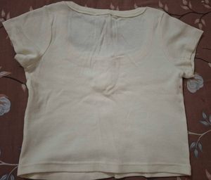 Butter yellow Ribbed Henley Crop Top