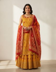 Yellow embroidered kurta sharara set