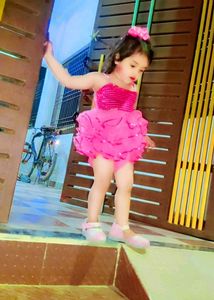 Cute Pink Sequin Dress with hair accessories sanda