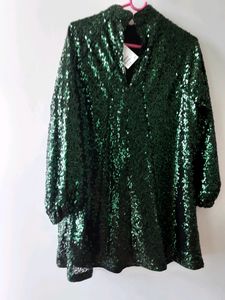 H&amp;M Sparkly Emerald Green Mini Dress