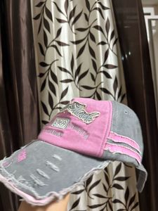 Distressed Pink &amp; Grey Baseball Cap
