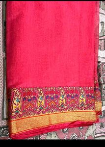 Vibrant Pink Saree with Paisley Border