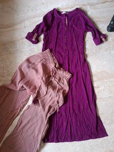 Purple Embroidered Kurta with Palazzo Pants