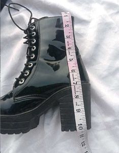 Glossy Black Platform Heel Ankle Boots