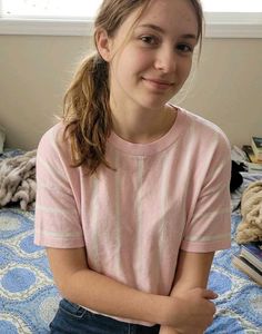 Pink Striped Casual T-Shirt