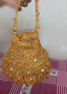 Handmade Metallic Gold Crochet Potli Bag