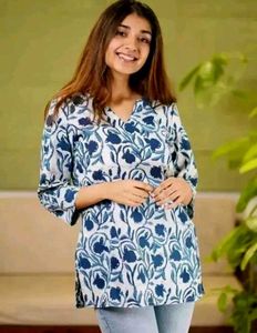 Blue floral print kurta for women