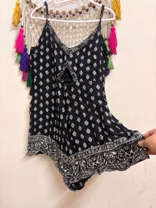 Boho Black Printed Romper