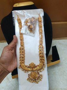 Exquisite Gold-Tone Indian long haram Necklace Set