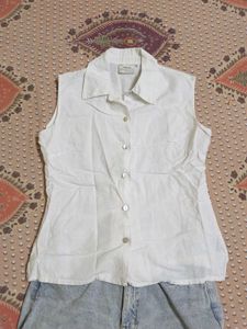 Sleeveless White Collared Top