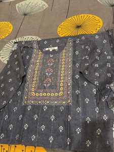 Gray Embroidered Kurti Set Pure Crepe