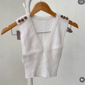 White Knit Top with Lion Head Buttons