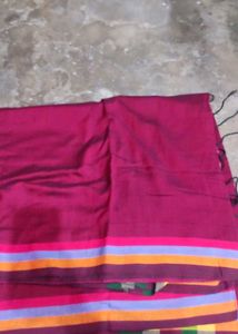 Elegant Magenta Saree with Striped Border