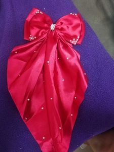 combo of 2 White and maroon- Embellished bow hairc
