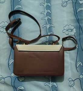 Cream Beige Crossbody Sling Bag with Brown Strap &amp;
