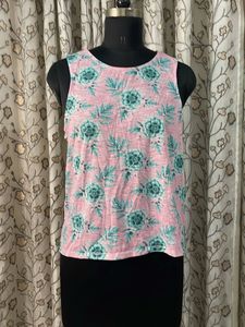 Pink Floral Sleeveless Top