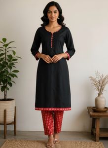 Classic Black Kurti with Red Accent