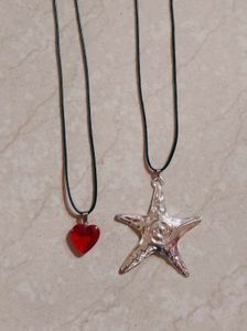 combo y2k star and red heart necklaces ⋆˚꩜｡