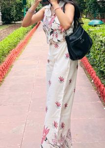 Off White Floral Print Coord Set